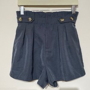 Dress Forum Los Angeles high paper bag waist pleated shorts in slate blue size S